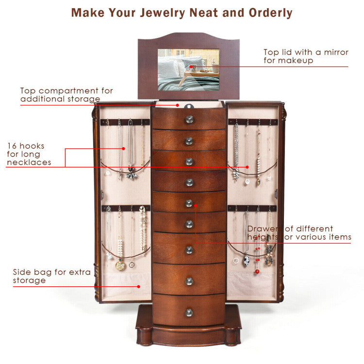 Large Wooden Jewelry Storage Box Organizer