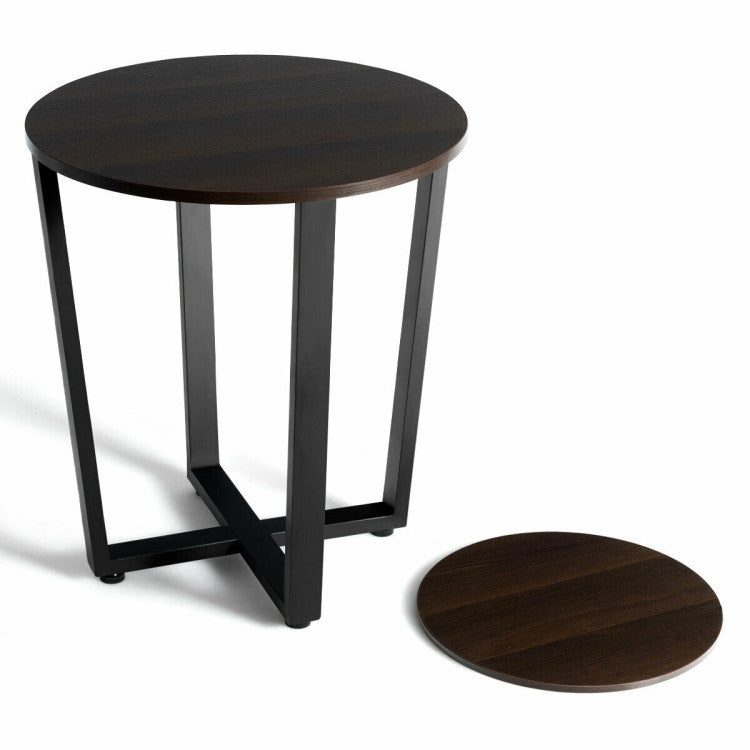 2-Tier round End Table with Storage Shelf and Metal Frame