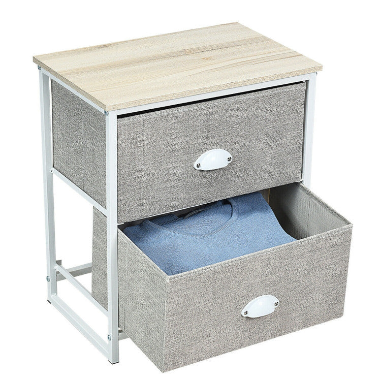 Sturdy Steel Frame Nightstand with Fabric Drawers