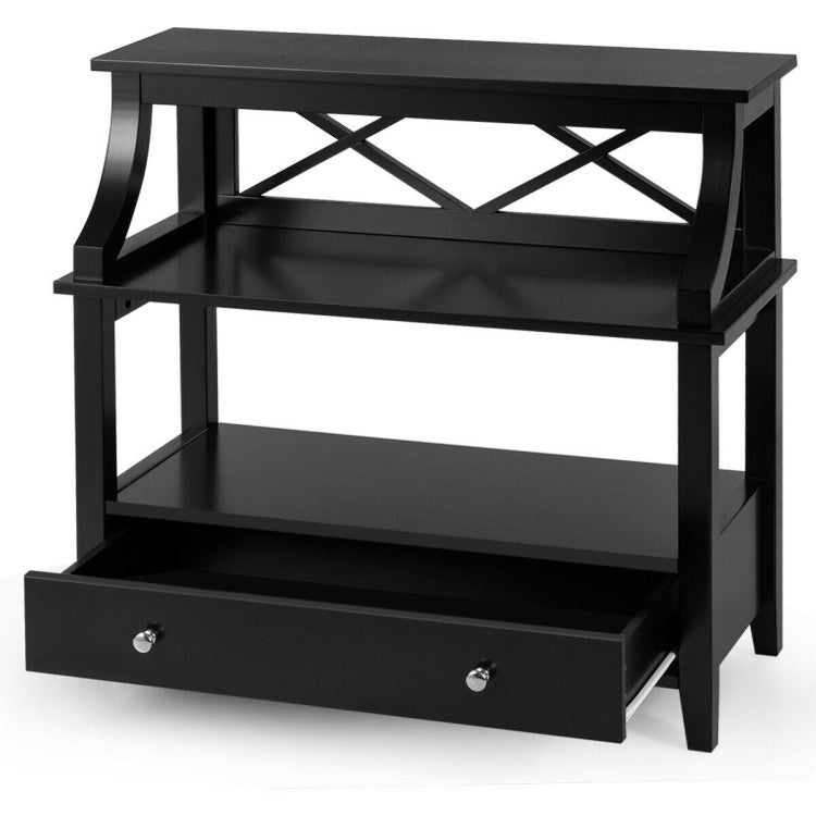 3-Tier Console Table with a Large Slide Drawer and Storage Shelves