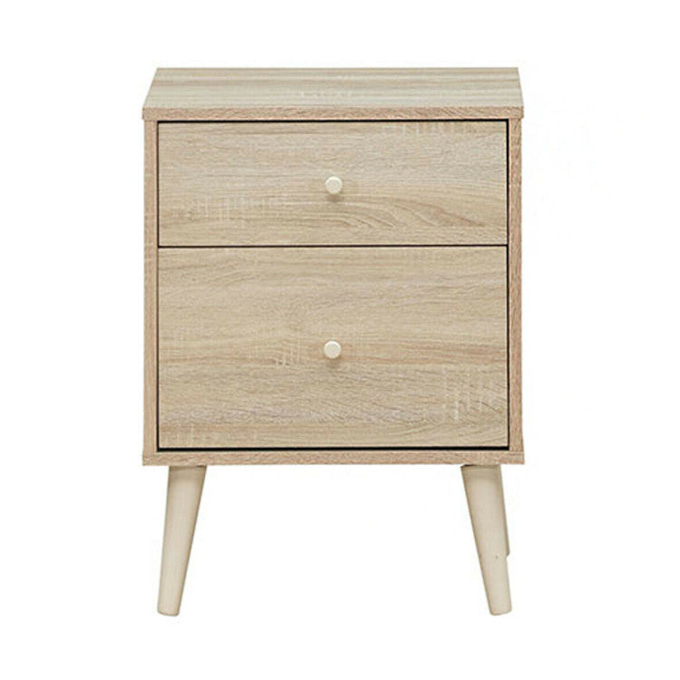 Freestanding Bedside Nightstand with 2 Storage Drawers and Rubber Legs