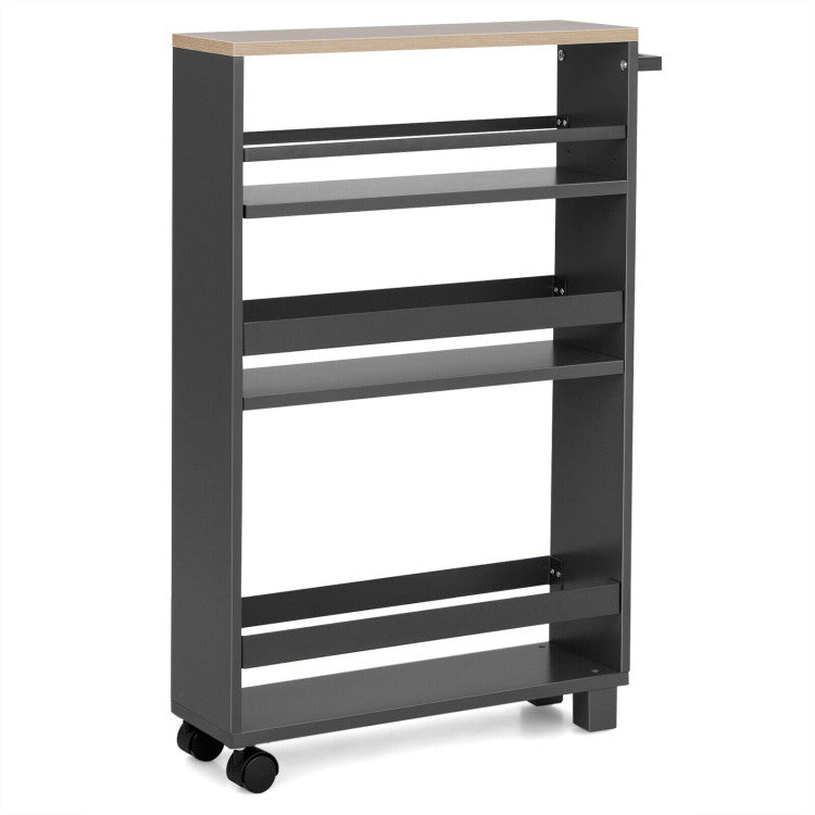 4-Tier Slim Storage Kitchen Cart with Adjustable Shelves