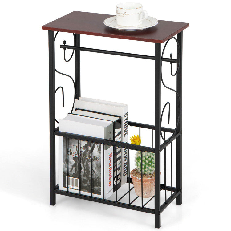 Narrow Side Table with Removable Paper Holder for Living Room