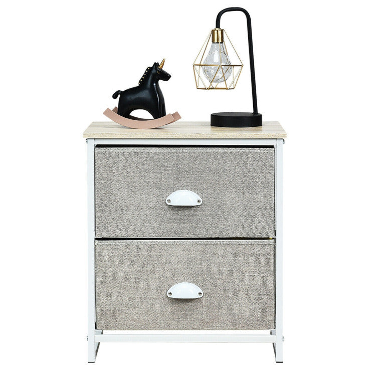 Sturdy Steel Frame Nightstand with Fabric Drawers