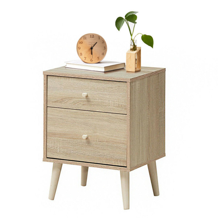 Freestanding Bedside Nightstand with 2 Storage Drawers and Rubber Legs