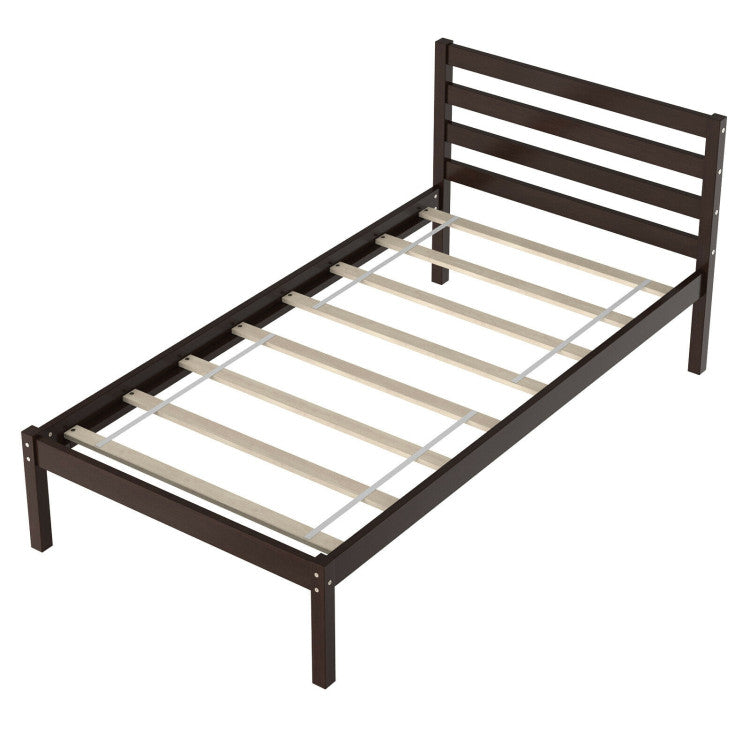 Modern Bed Frame with Wooden Headboard and Plywood Slat Support