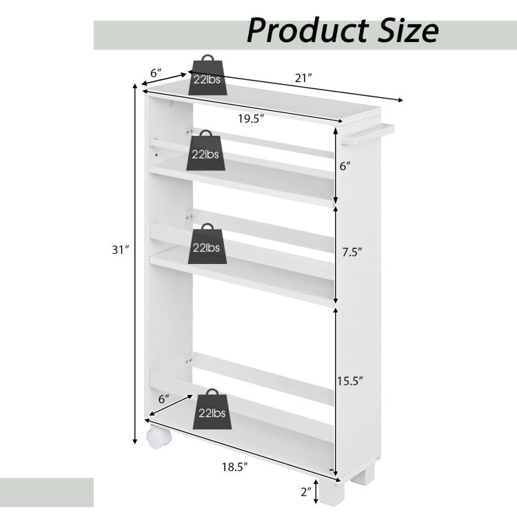 4-Tier Slim Storage Kitchen Cart with Adjustable Shelves