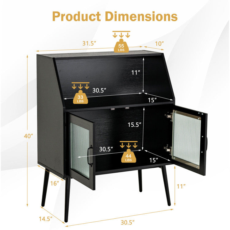 Kitchen Sideboard Buffet with Open Cubby and 2 Glass Doors