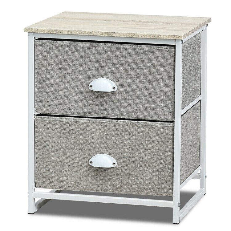 Sturdy Steel Frame Nightstand with Fabric Drawers