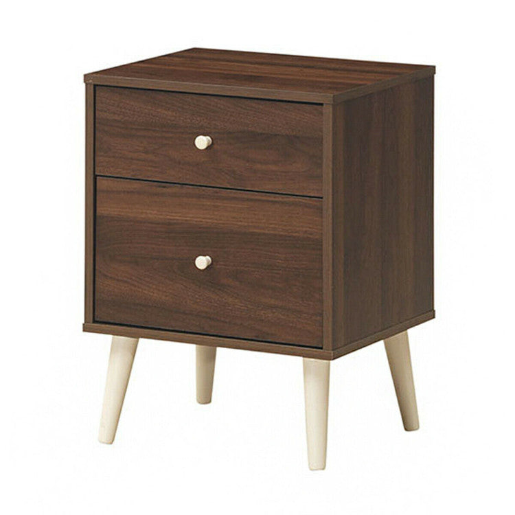 Freestanding Bedside Nightstand with 2 Storage Drawers and Rubber Legs