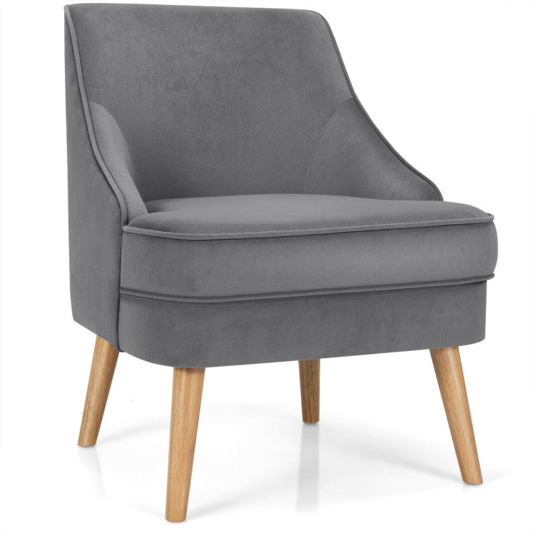 Mid Century Velvet Accent Chair with Rubber Wood Legs for Bedroom