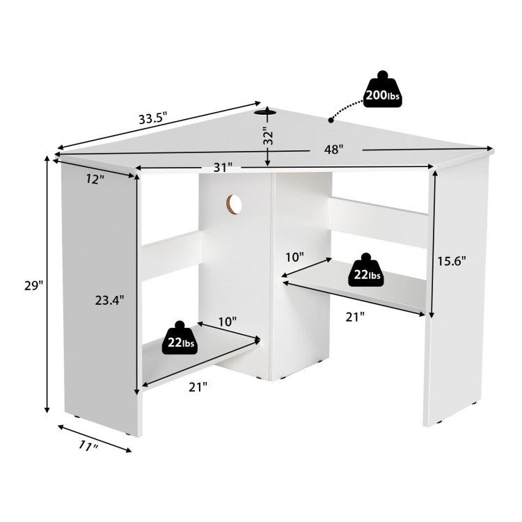 Corner Computer Desk Triangle Writing Workstation with Storage Shelf