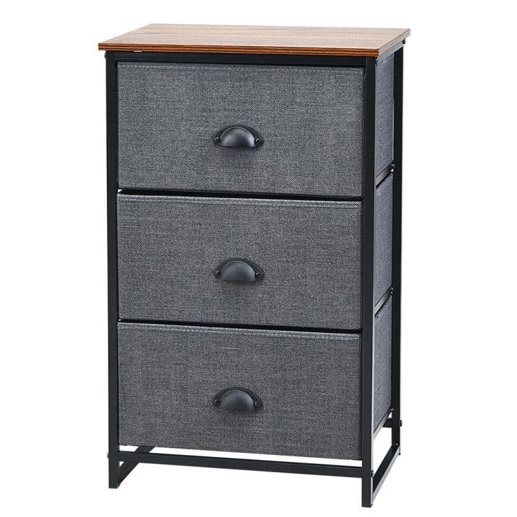 Narrow Nightstand with 3 Drawers and Wood Top