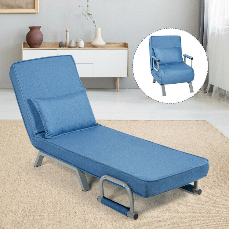 Convertible Sofa Bed Sleeper Chair with Pillow and 5 Position Adjustable Backrest