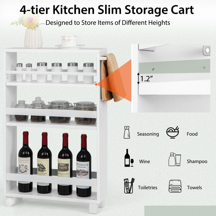 4-Tier Slim Storage Kitchen Cart with Adjustable Shelves