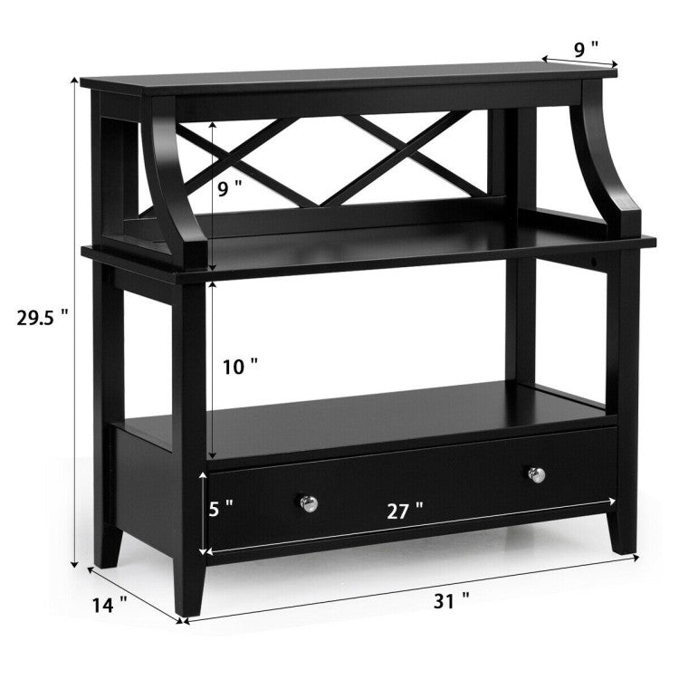 3-Tier Console Table with a Large Slide Drawer and Storage Shelves