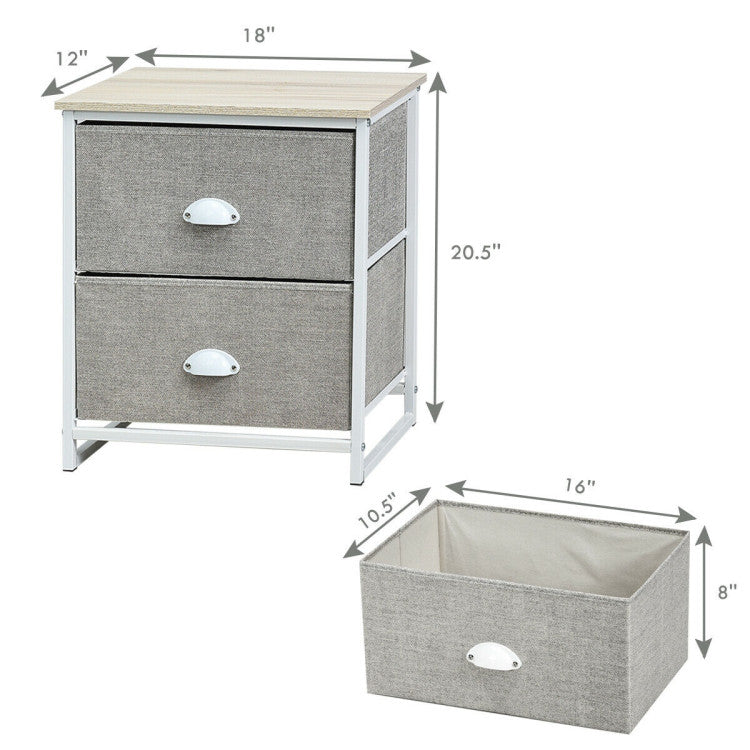 Sturdy Steel Frame Nightstand with Fabric Drawers