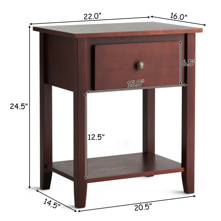 Nightstand with Drawer and Storage Shelf for Bedroom