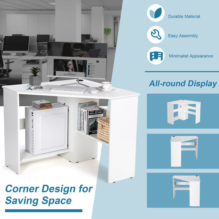 Corner Computer Desk Triangle Writing Workstation with Storage Shelf