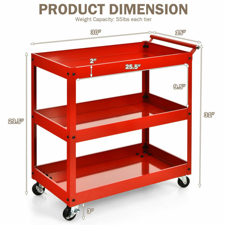 3-Tier Utility Cart Metal Mental Storage Service Trolley