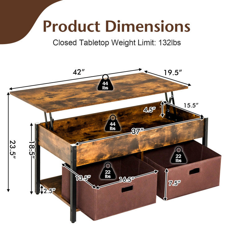 Lift Top Coffee Table with Drawers and Hidden Compartment