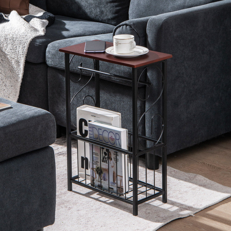 Narrow Side Table with Removable Paper Holder for Living Room