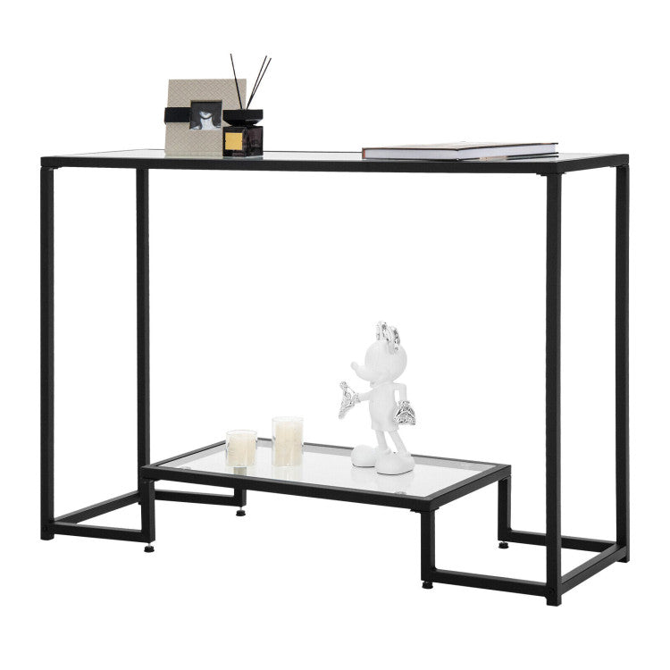 Modern Narrow Console Entryway Table with Storage Lower Shelf