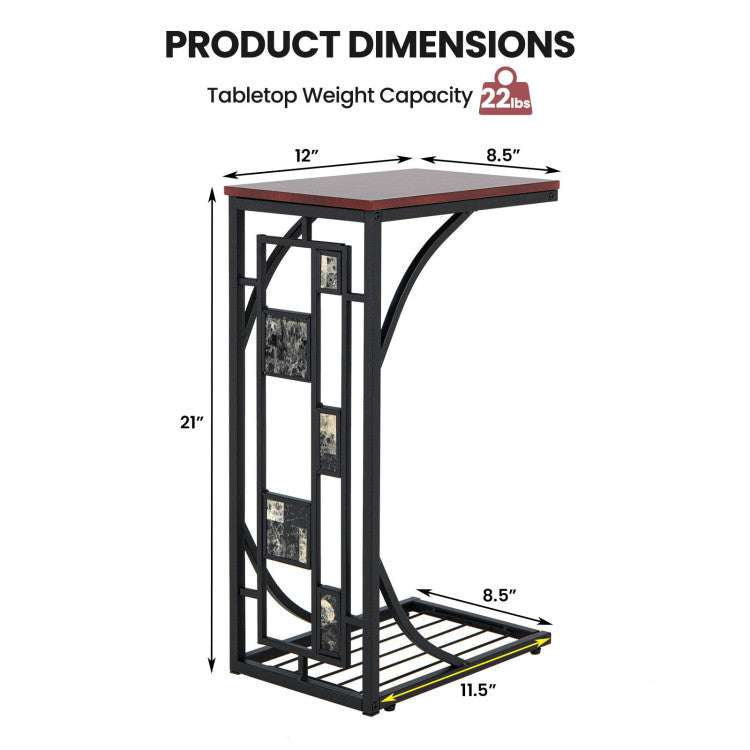 C-Shaped End Side Sofa Narrow Snack Table for Living Room-Brown