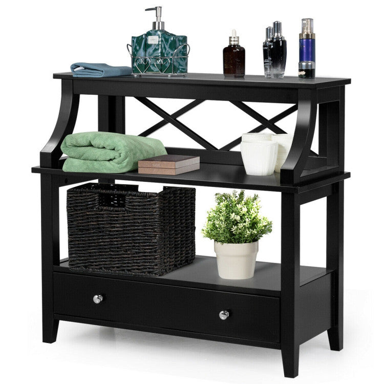 3-Tier Console Table with a Large Slide Drawer and Storage Shelves