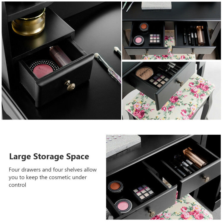 Makeup Vanity Table Set with 360° Pivoted round Mirror