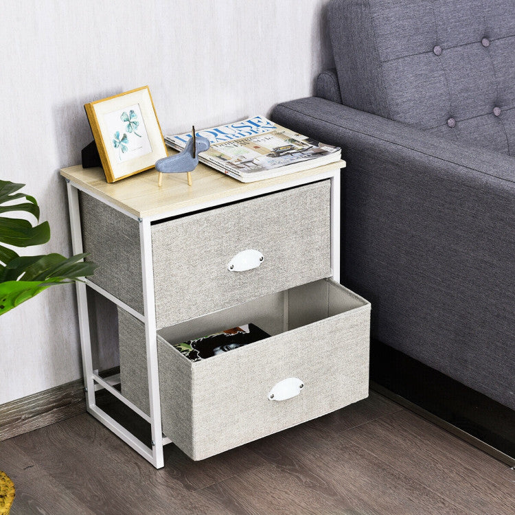 Sturdy Steel Frame Nightstand with Fabric Drawers