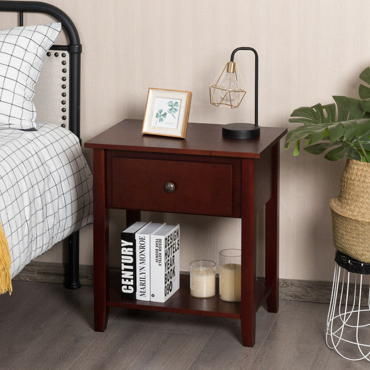 Nightstand with Drawer and Storage Shelf for Bedroom