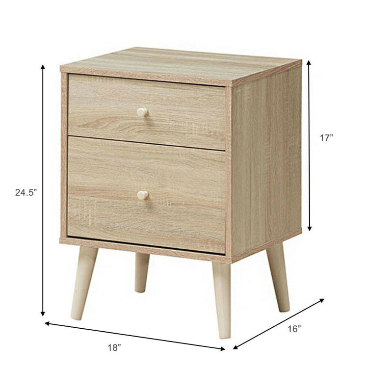 Freestanding Bedside Nightstand with 2 Storage Drawers and Rubber Legs