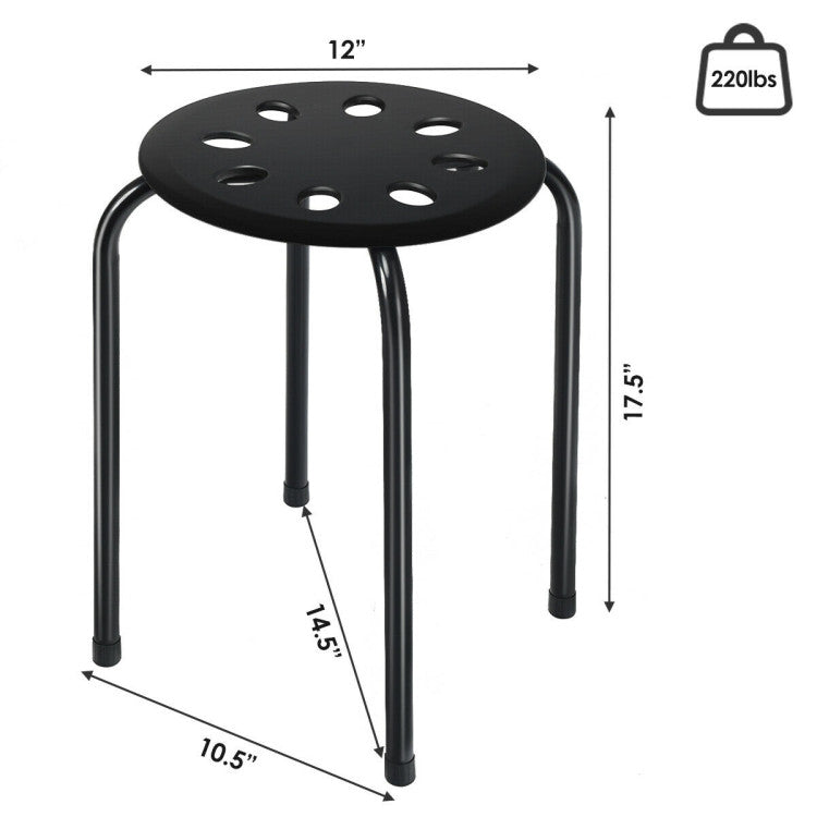 17.5 Inch Set of 6 Portable Plastic Stack Stools with Metal Frame