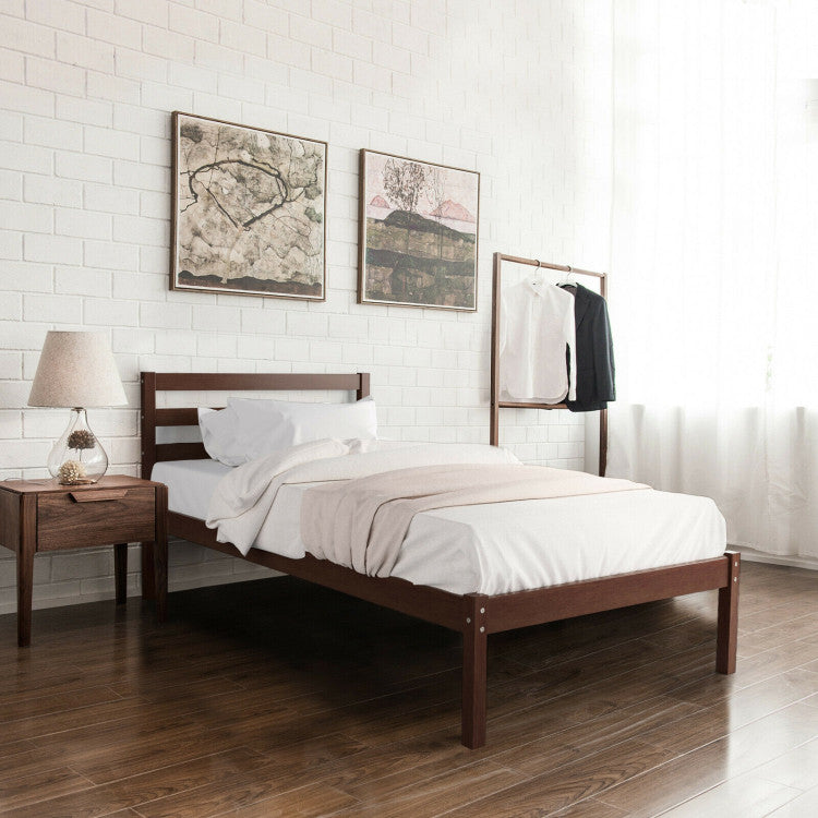 Modern Bed Frame with Wooden Headboard and Plywood Slat Support