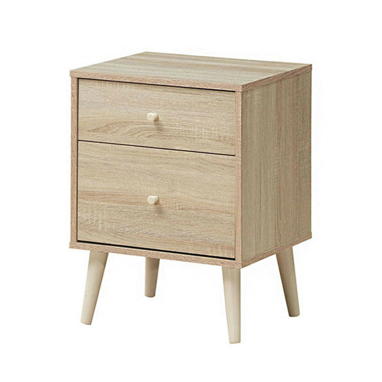 Freestanding Bedside Nightstand with 2 Storage Drawers and Rubber Legs