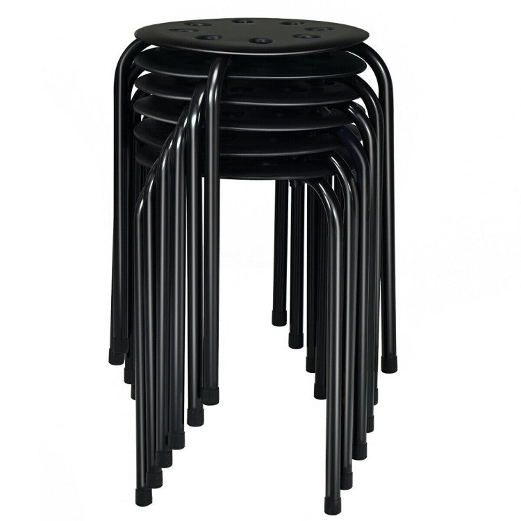 17.5 Inch Set of 6 Portable Plastic Stack Stools with Metal Frame