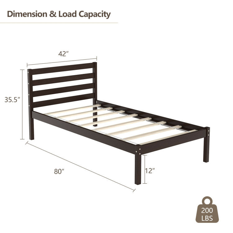 Modern Bed Frame with Wooden Headboard and Plywood Slat Support