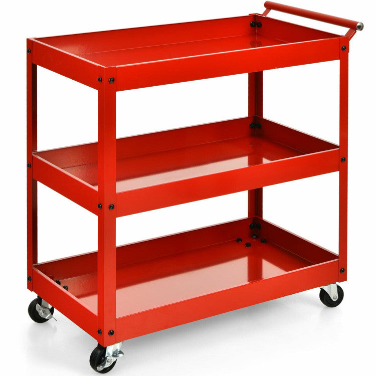 3-Tier Utility Cart Metal Mental Storage Service Trolley