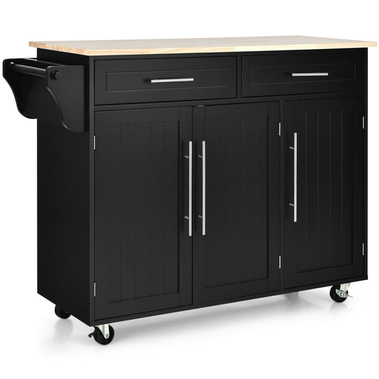 Kitchen Island Cart with Knife Block and Lockable Castors