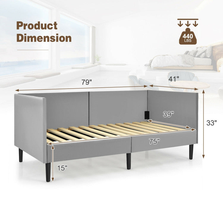 Twin Size Daybed Frame with Sturdy Wooden Slat Support