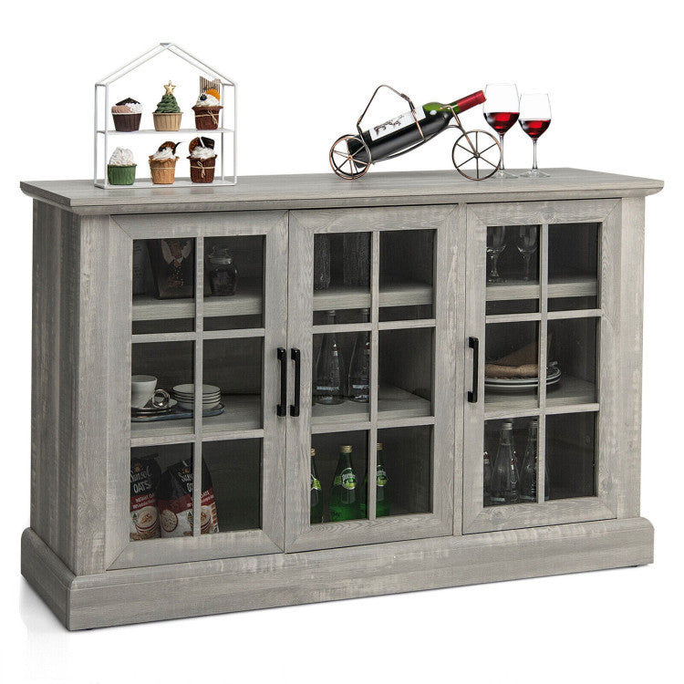 Farmhouse Buffet Cabinet with 3 Glass Door and Adjustable Shelves