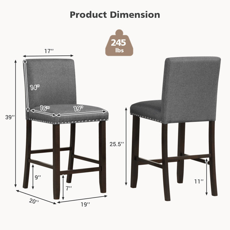 Set of 2 Bar Stools with Back for Kitchen Island