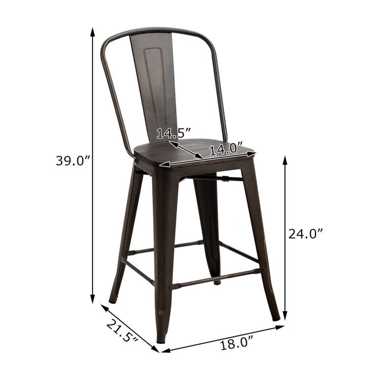 Set of 4 Industrial Metal Counter Stool Dining Chairs with Removable Backrests