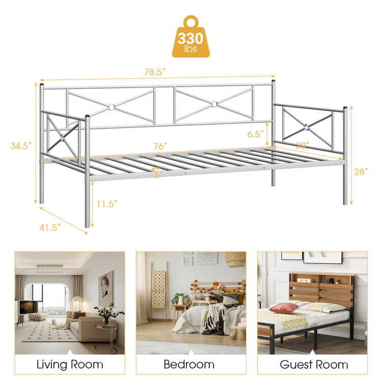 Metal Daybed Twin Bed Frame Stable Steel Slats Sofa Bed