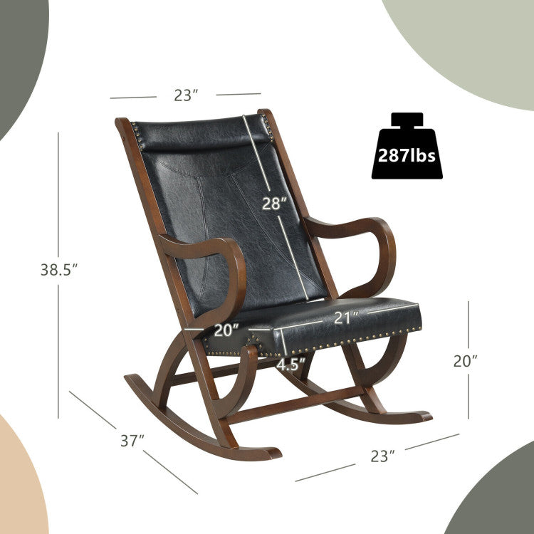 Modern Rocking Chair with PU Cushion and Rubber Wood Frame