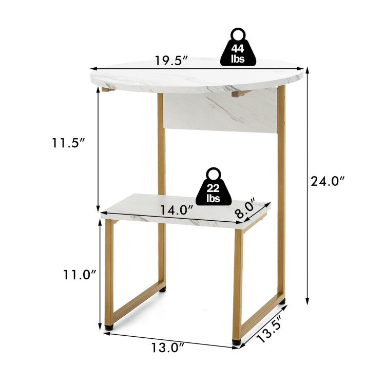 Faux Marble End Table with round Tabletop and Square Shelf