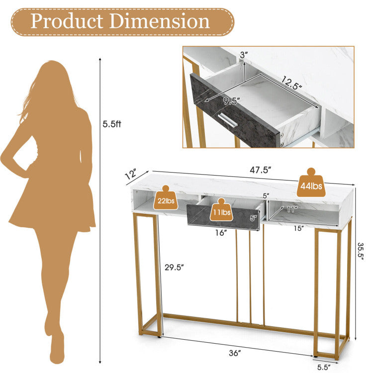 48 Inch 2-Tier Console Table with Drawer