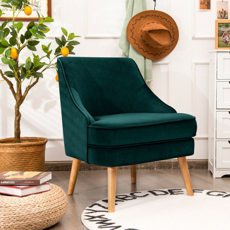 Mid Century Velvet Accent Chair with Rubber Wood Legs for Bedroom