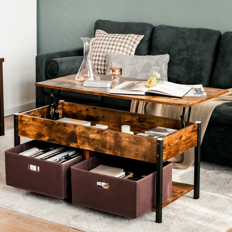 Lift Top Coffee Table with Drawers and Hidden Compartment